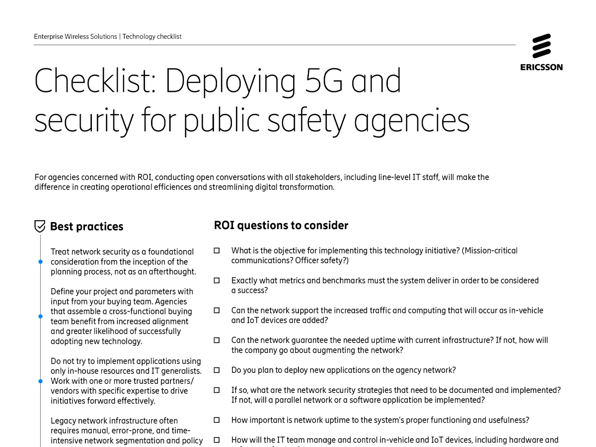 Checklist: Deploying 5G and security for public safety agencies